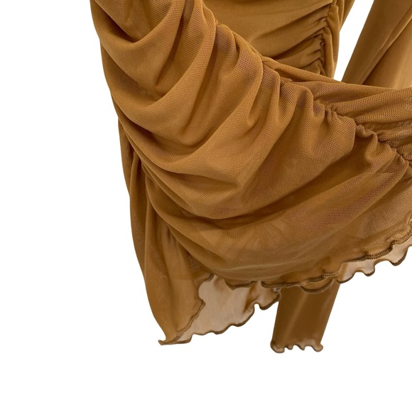 Hem & Thread Brown Sheer Mesh Stretchy Ruched and Ready Top - Picture 5 of 6